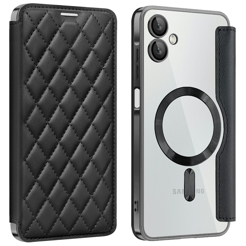 For Samsung Galaxy A06 4G Case Compatible with MagSafe Rhombus PU Leather Phone Cover