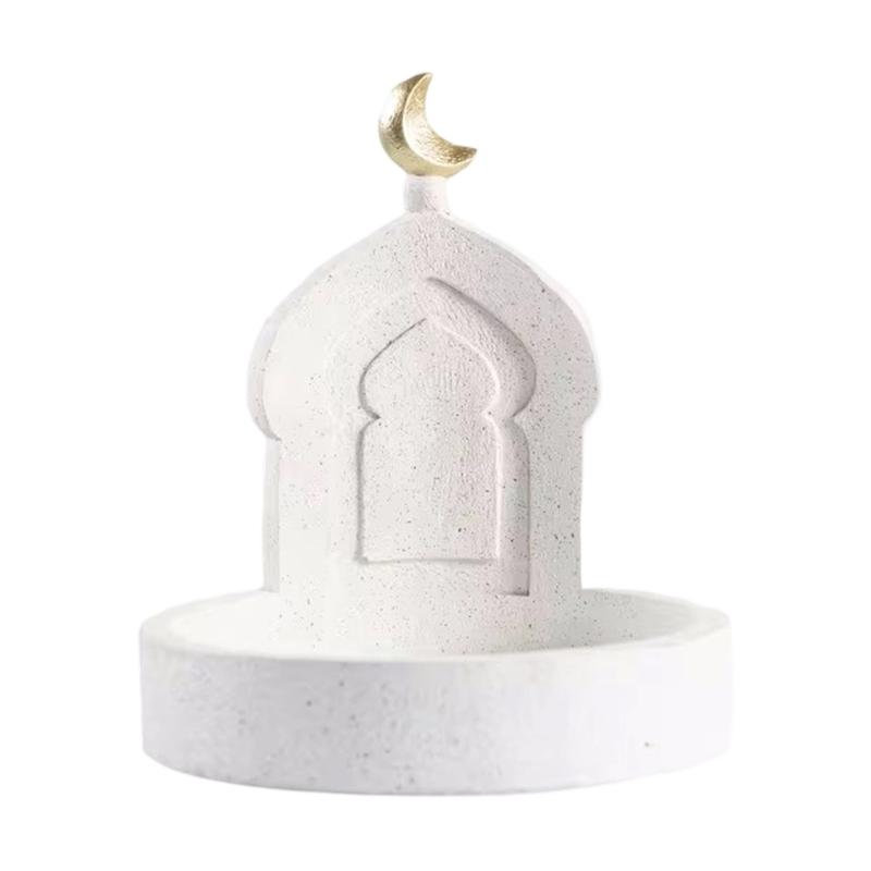 Gold and White Mosque Tower Model with Storage Box,Ramadans Eid Home Decors Decorative Ornament for Table Bookshelf