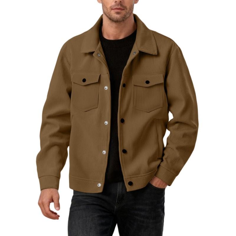 Herfst/Lente Mannen Corduroy Enkele Rij Knopen Revers Lange Mouw Shirt-Stijl Casual Zakken Jas