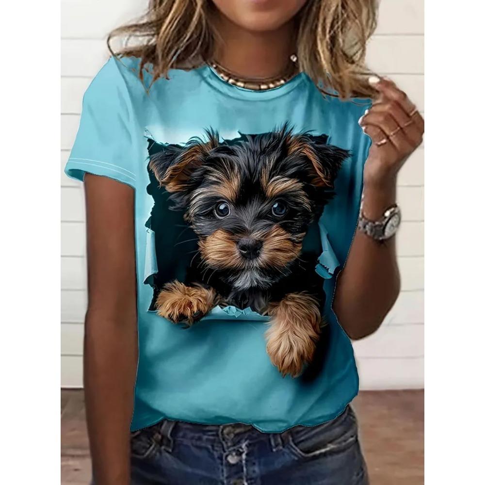 Summer short sleeved T-shirt women's casual sports top cartoon 3D printed pattern clothes