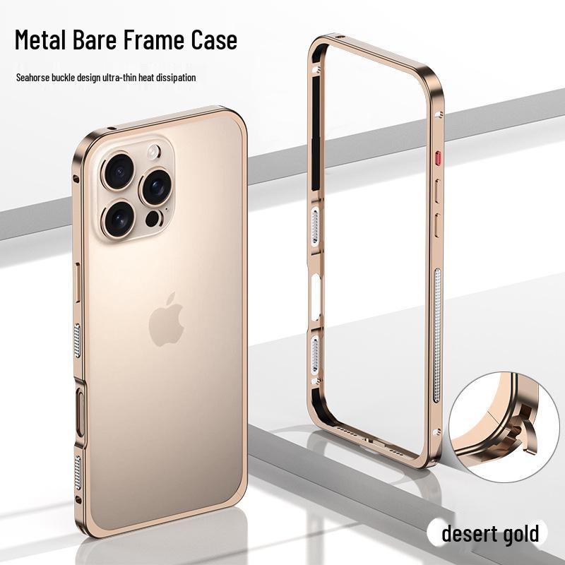 Ultra-Thin Lightweight Metal Frame iPhone 16/15 Pro Case with Seahorse Buckle Design and Heat Dissipation