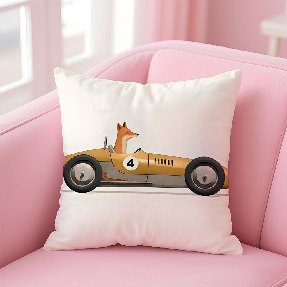 

Funny Cartoon Animals Car Art Cushion Cover Linen Pillowcase Cover Soft Decor for Sofa Home Room 30X30cm