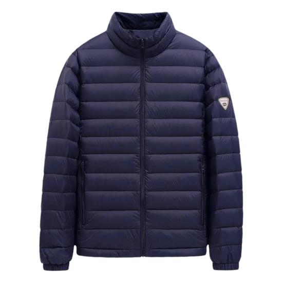 

Чоловіче бавовняне пальто з коміром-стійкою і довгим рукавом, однотонна стьобана куртка M темно-синього кольору