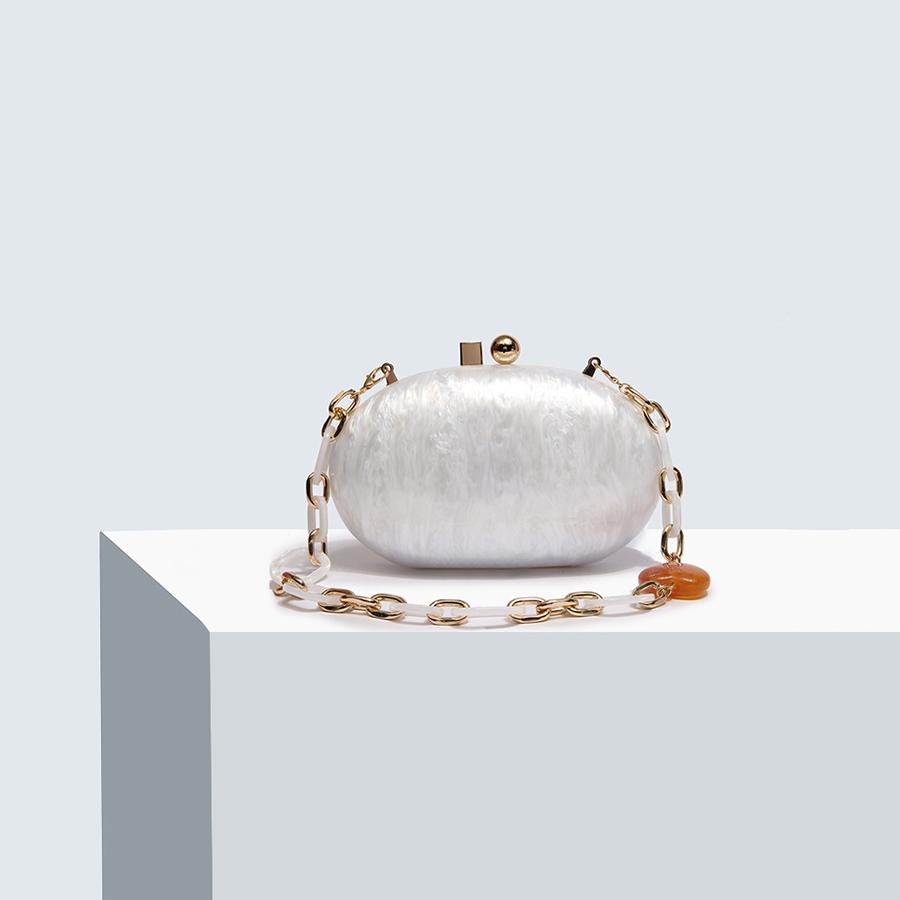 Acrylic Clutch Oval Pearl Egg Evening Bags Small Woman Bag Chain Messenger Handbag Small Wedding Party Purses Chain Shoulder Bag
