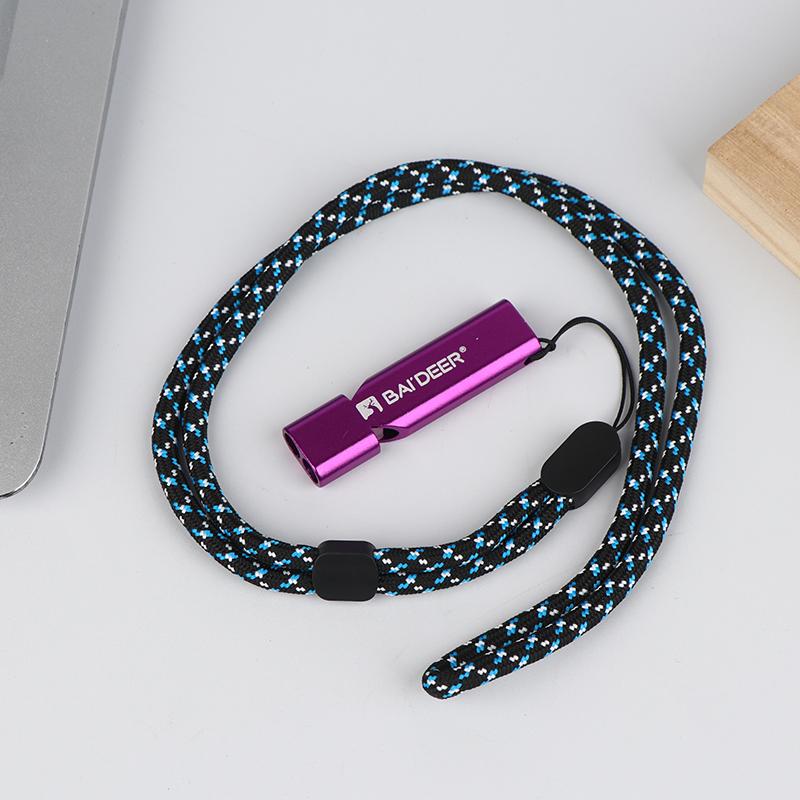 

1Pc Aluminum Alloy Double Pipe Whistle Keychain, High Decibel Survival Whistle With Rope For Outdoor Camping Hiking, 5 Colors 1 фиолетовый