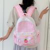 Schoolbag Wholesale Sweet Plaid Girl Backpack Cute Foreign Style Strawberry Embroidery High Value Ins Female College Student Schoolbag