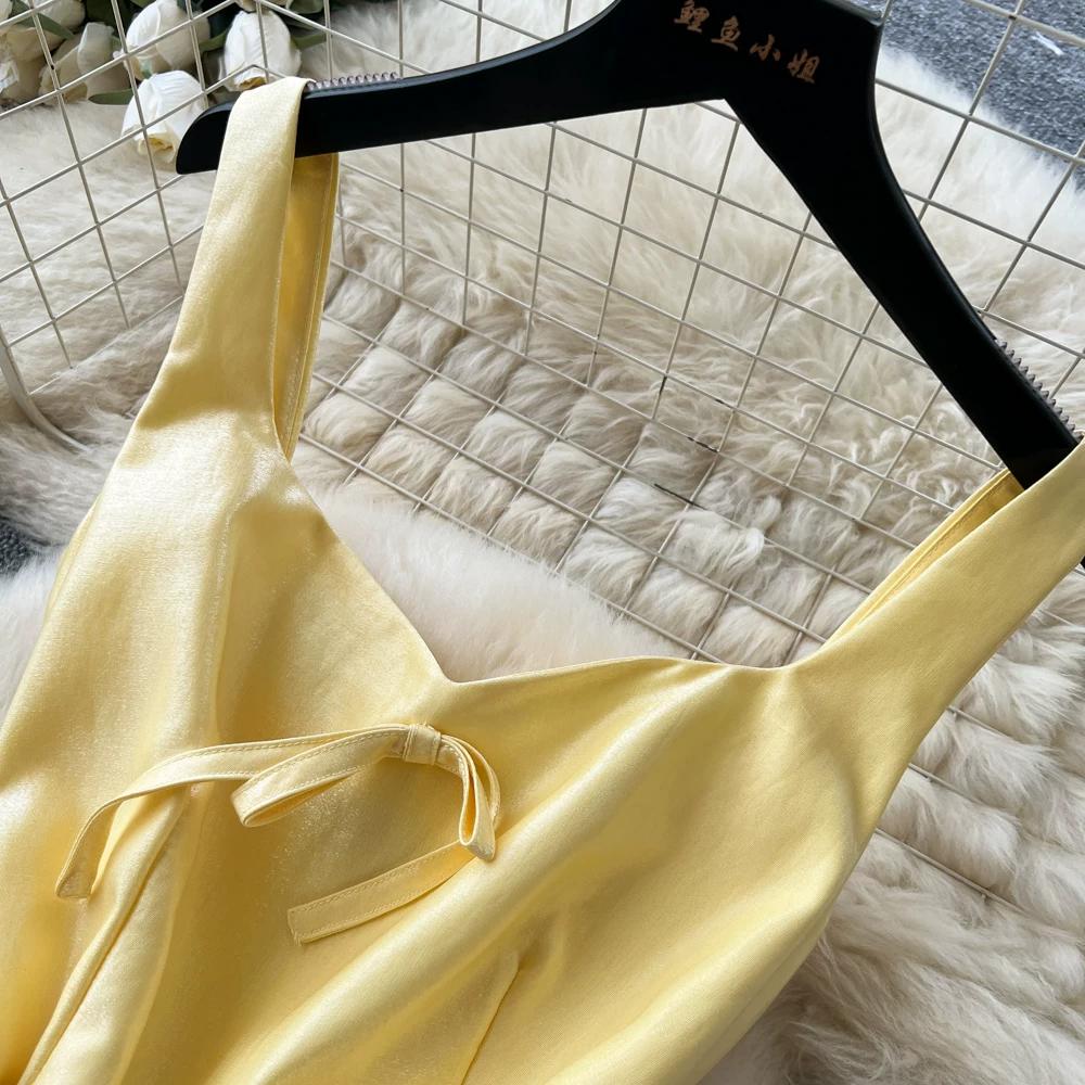 Women's Elegant White Satin Long Dresses Wedding Guest Cocktail Evening Party Dress Square Neck Sleeveless Slim Long Dress