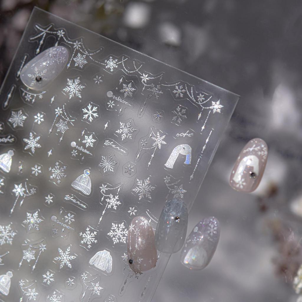 Tomoni Shell Light Winter Snowflake Sweater Nail Stickers - Translucent Christmas Nail Art Decals