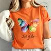 High Street T-Shirt Let It Be Rainbow Butterfly Print Shirt Fashion T-shirt Watercolor Butterfly Women Tee Summer Brand Tops