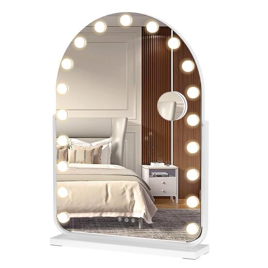 Vanity Mirror with 17 LED Lights, Curved Table Top Makeup Mirror, Rotatable Base Makeup Mirror with 10x Magnifying Glass, Touch