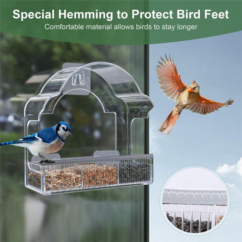 A20F-Window Bird Feeders For Outside, Clear Bird Window Feeder With 3 Strong Adhesive Sheets, Transparent Acrylic Bird House
