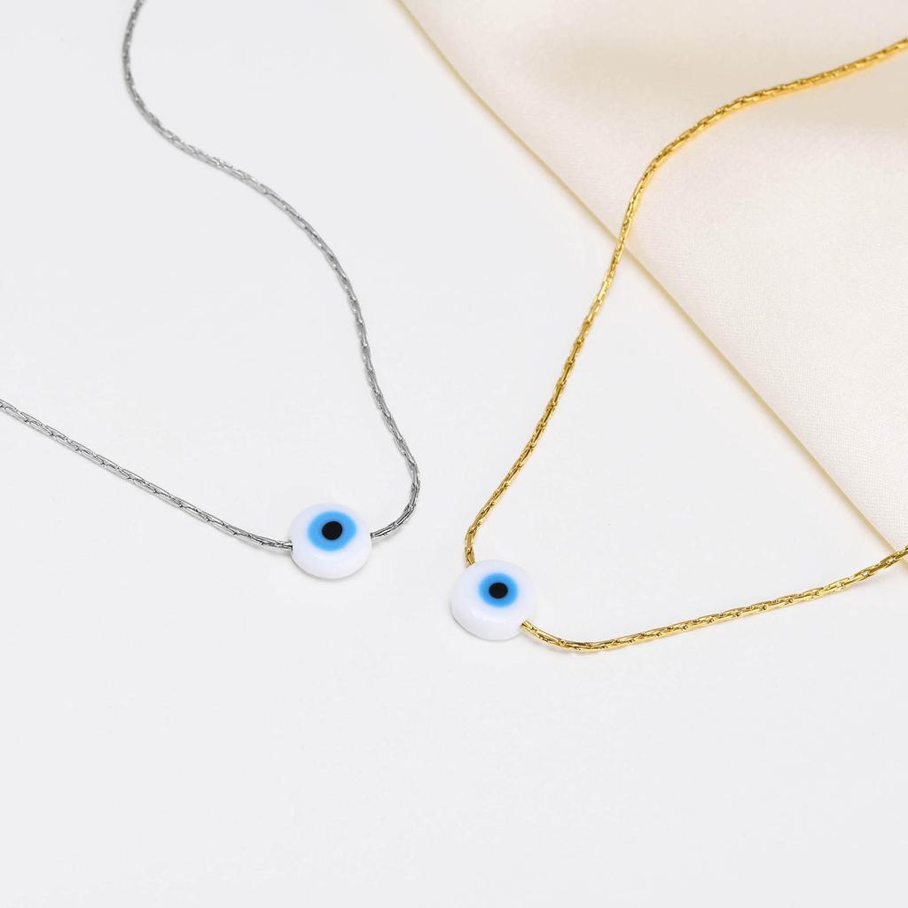 Women's Trendy Evil Blue Eye Pendant Necklaces Gift, Gold Color Stainless Steel Thin Chain Necklace Eyes Amulet Pendant Collar