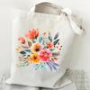 Elegant Wildflowers Aesthetic Canvas Handbag Reusable Floral Shopping Tote Bag for Women