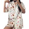 Sweet Girl Ice Silk Pajamas Women'S Summer Short-Sleeved Cardigan Fruit Paradise Printed Loungewear Set