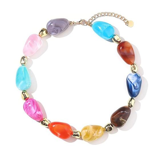 

Colorful Chunky Beaded Necklace for Women Resin Beads Short Necklace Bohemian Style Chunky Choker for Summer Beach Holiday Party Vacation C