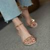 Fashion 2024 summer new women's high heel Roman sandals French retro rivet sandals structured belt square parka sexy new
