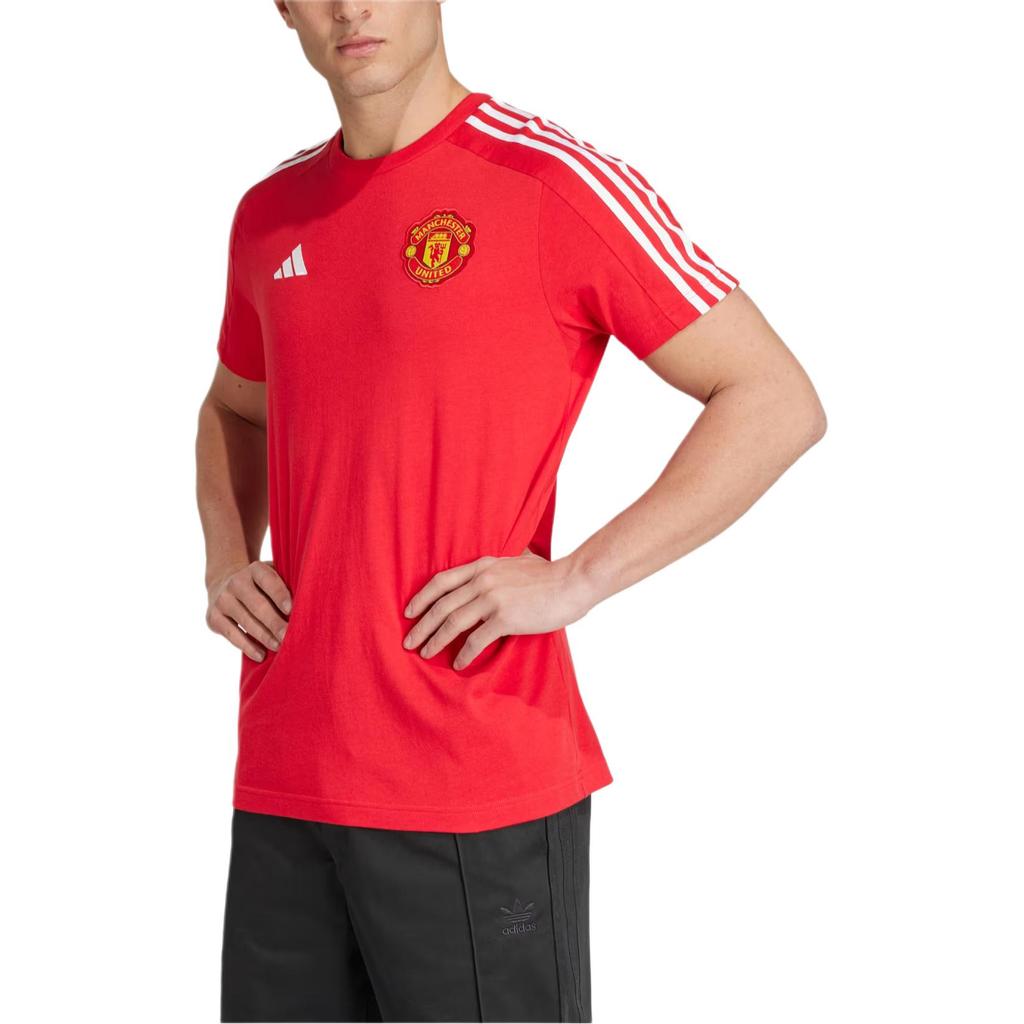 Adidas Manchester United DNA Striped Embroidered Crew Neck Short Sleeve Football Shirt Men Tops IT4162