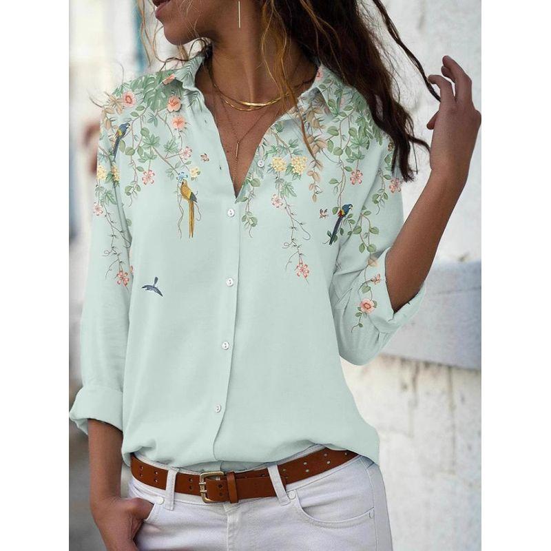 Printed LapelShort-sleeved Loose Top Print Lapel Short sleeve Loose Button Top