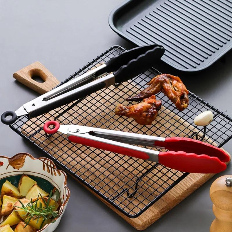 Silicone BBQ Tongs Heat-Resistant Food Tongs Non-Slip Stainless Steel Tongs Kitchen Utensil for Cooking Grilling Pinzas para BBQ