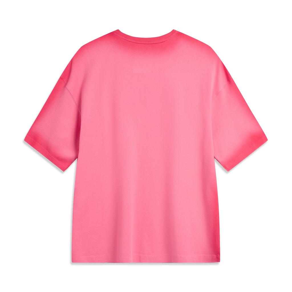 Li Ning BADFIVE T Shirts Men's Blossom Dan Pink Crew Neck Moderate Straight Fit AKSV373-3
