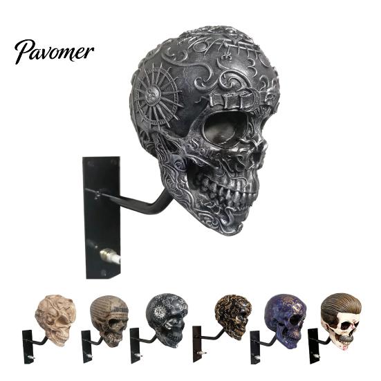 Decorative Helmet Rack Skull Motorcycle Holder, Wall Mount Display Rack, Design Hanger Gothic Motorbike for Home Decoration Stand