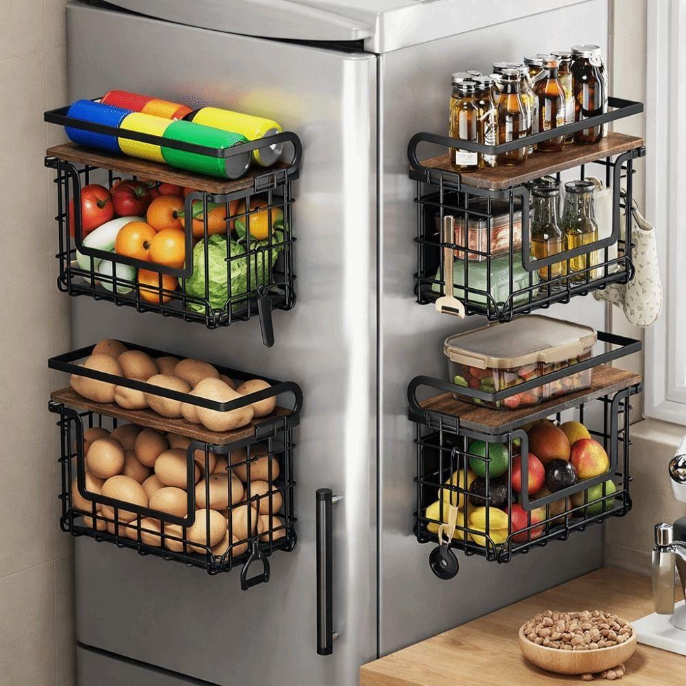 Wall Mounted Refrigerator Side Storage Rack Punch Free Spice Storage Rack Bathroom