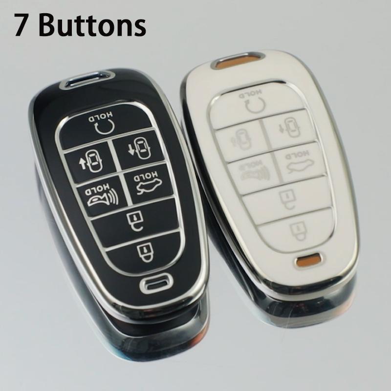 

Silver Edge Tpu Car Smart Key Case Cover For Hyundai Tucson Solaris Sonata Hybrid Nexo Nx4 Santafe Dn8 Keychain Black