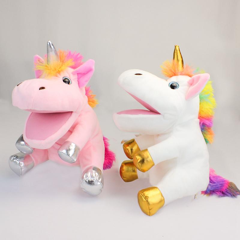 30cm Cartoon Unicorn Plush Hands Puppet Stuffed Kawaii White Pink Animal Interactive Plushie Tell Story Gift