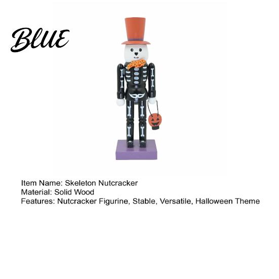 Unique Halloween Party Decoration Nutcracker Wooden Figurine Hand-Painted Skeleton Soldier Ornament Retro Pumpkin Basket Table Centerpiece