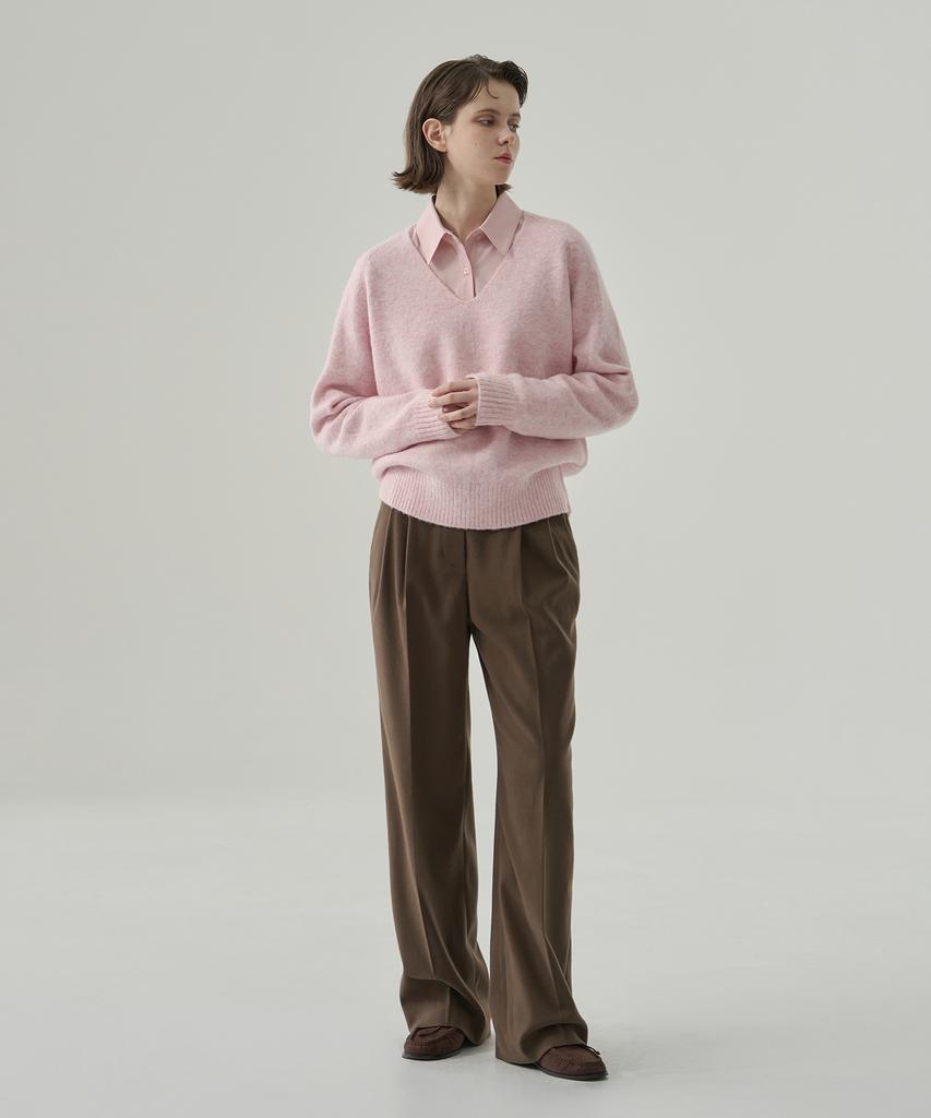 Deuloupisumeon Hairy Wool V-Neck Pullover Knit [M.Pink]