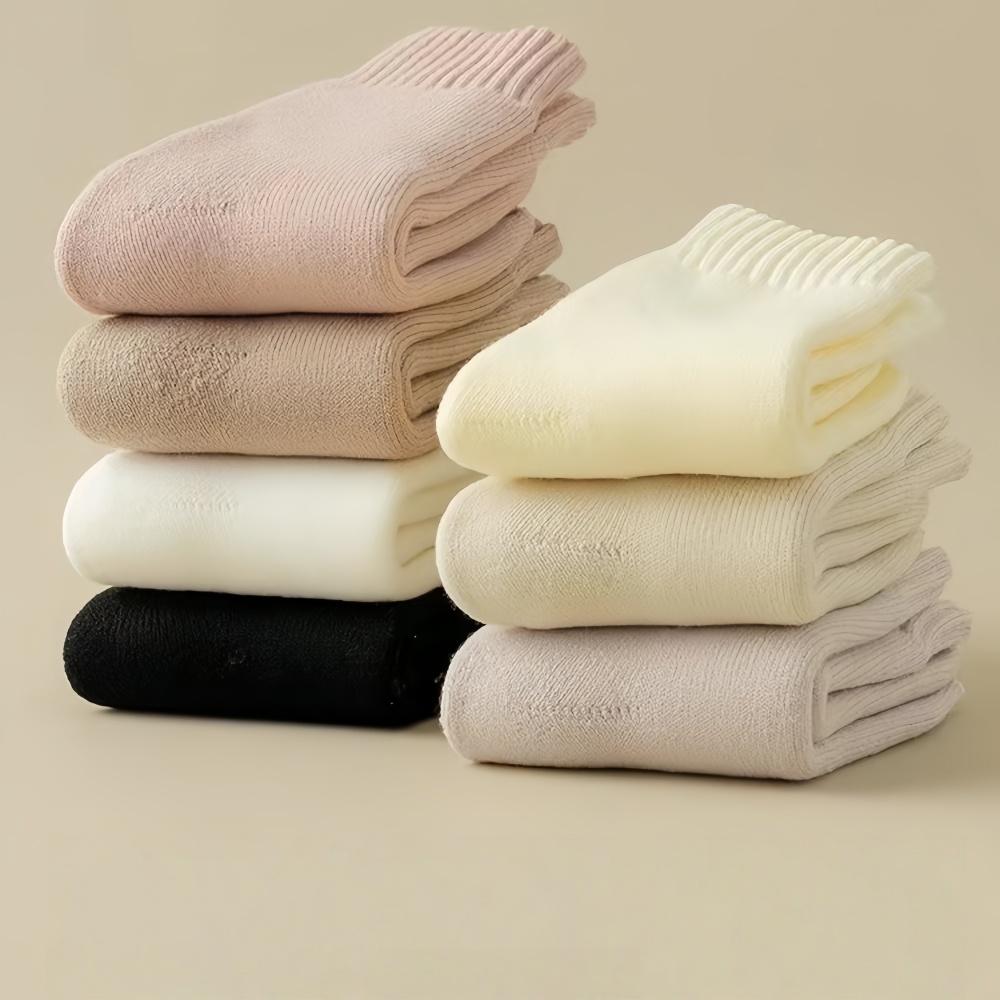 1 Pairs Women's Thickened Mink Socks Plush Sleepwear Solid Color Warm Middle Tube Autumn Winter Home Socks