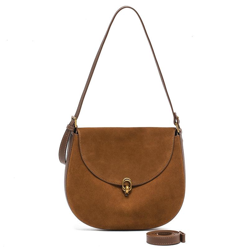 New Design of Genuine Leather Women's Bag with Retro and Exquisite Saddle Bag Temperament, Light Luxury Frosted Cowhide Shoulder Bag