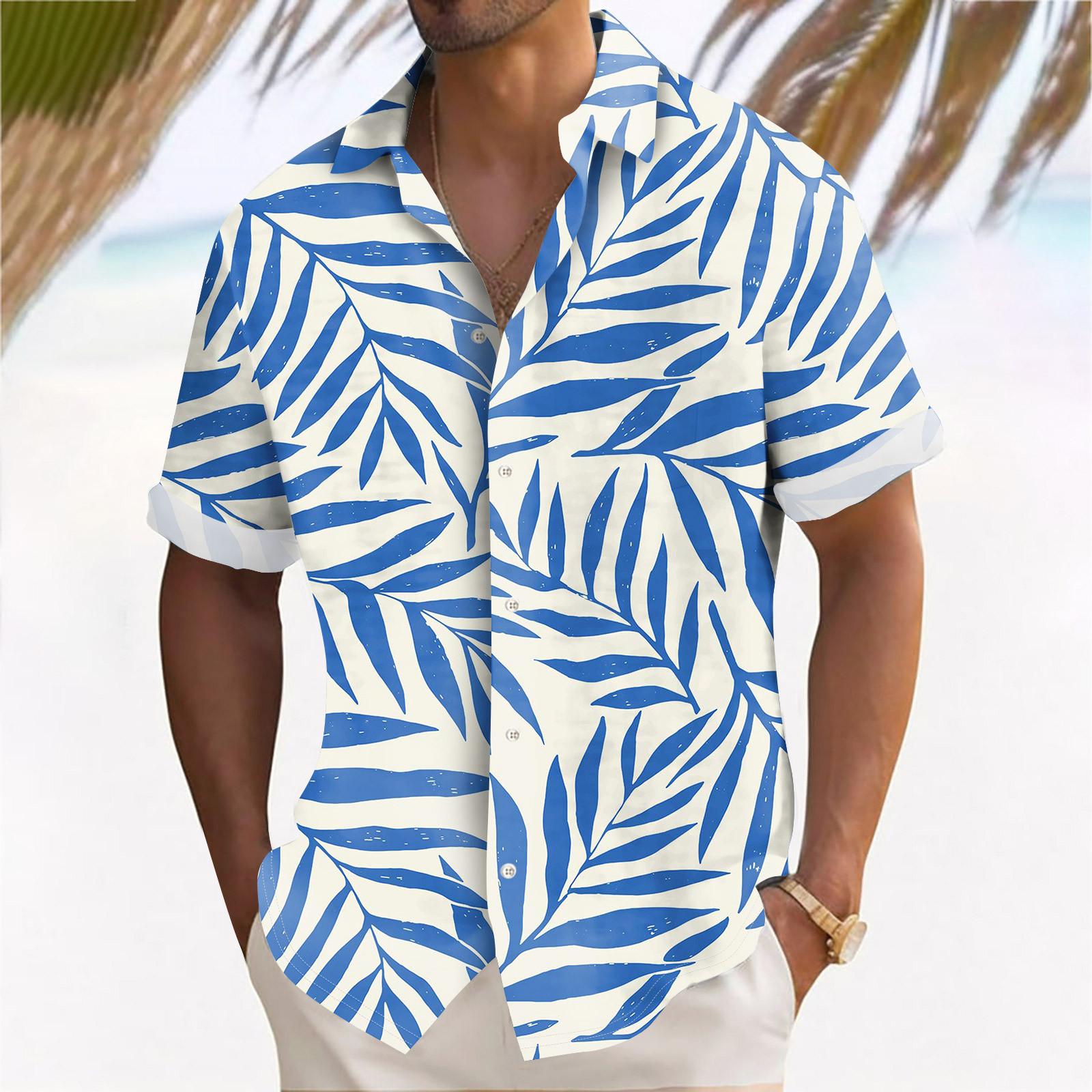 

Гавайская рубашка для мужчин, мужские винтажные рубашки для боулинга на пуговицах, летняя пляжная рубашка с коротким рукавом L синий