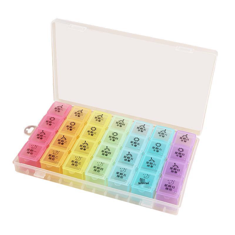 Portable 28-Grid Weekly Pill Organizer: Dustproof, 7-Color, Large Capacity