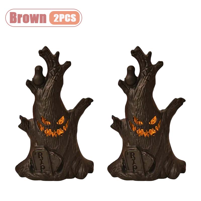 1–10PCS Halloween LED Ghost Face Pumpkin Lights Flameless Candle Tree Stump Decor for Table Home Party Indoor Holiday Setting