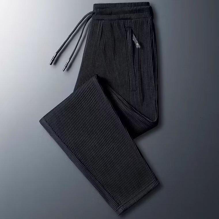 Ice Silk Pants Men's Summer Thin Quick-drying Striped Pleated Sweatpants Large Size Drape Tied Casual Nine-point Pants