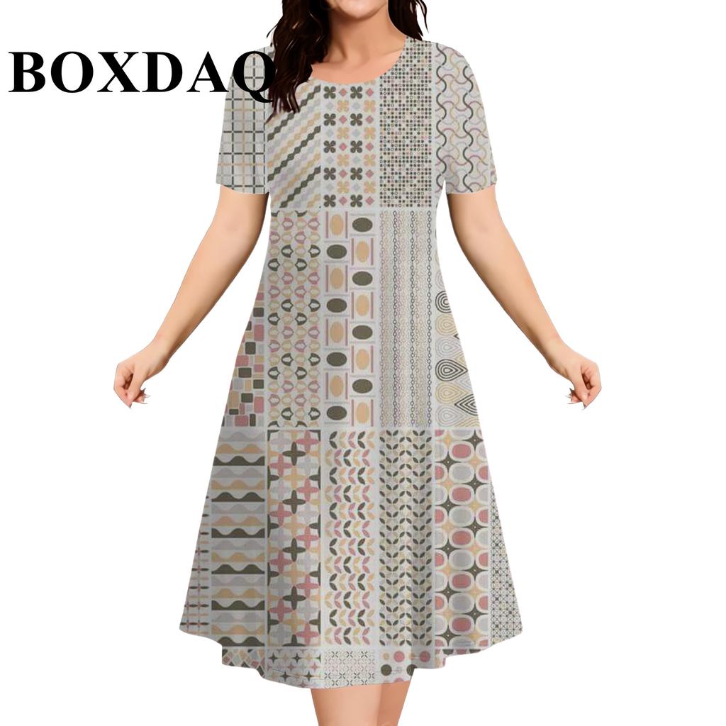 Plus-size Short-sleeve Dress, Women's Fashion Summer Polka Dot, 3D Print, Round Neck, Loose Mini Dress, Casual