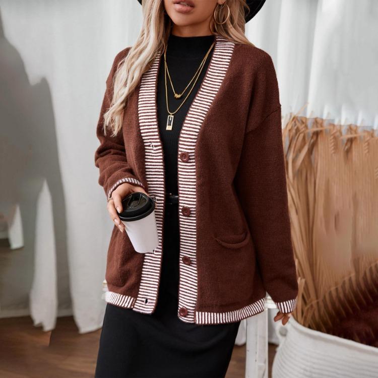 Vintage Autumn Winter Knitwear Cardigan Loose Long Sleeve V Neck Solid Color Sweater Top