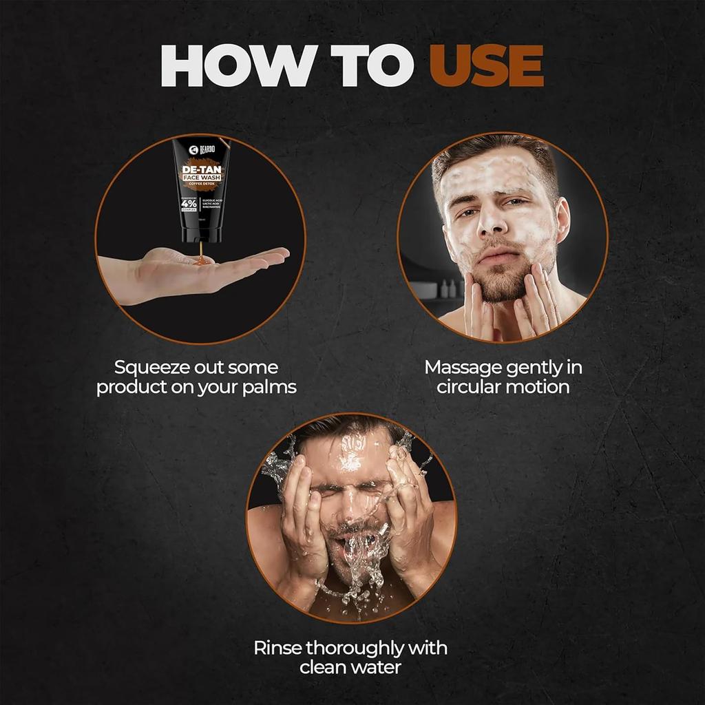 Beardo DeTan Face Wash For Men 100 ml Glycolic Acid Niacinamide Coffee Exfoliating Oil Control Cleanser For Smooth Skin