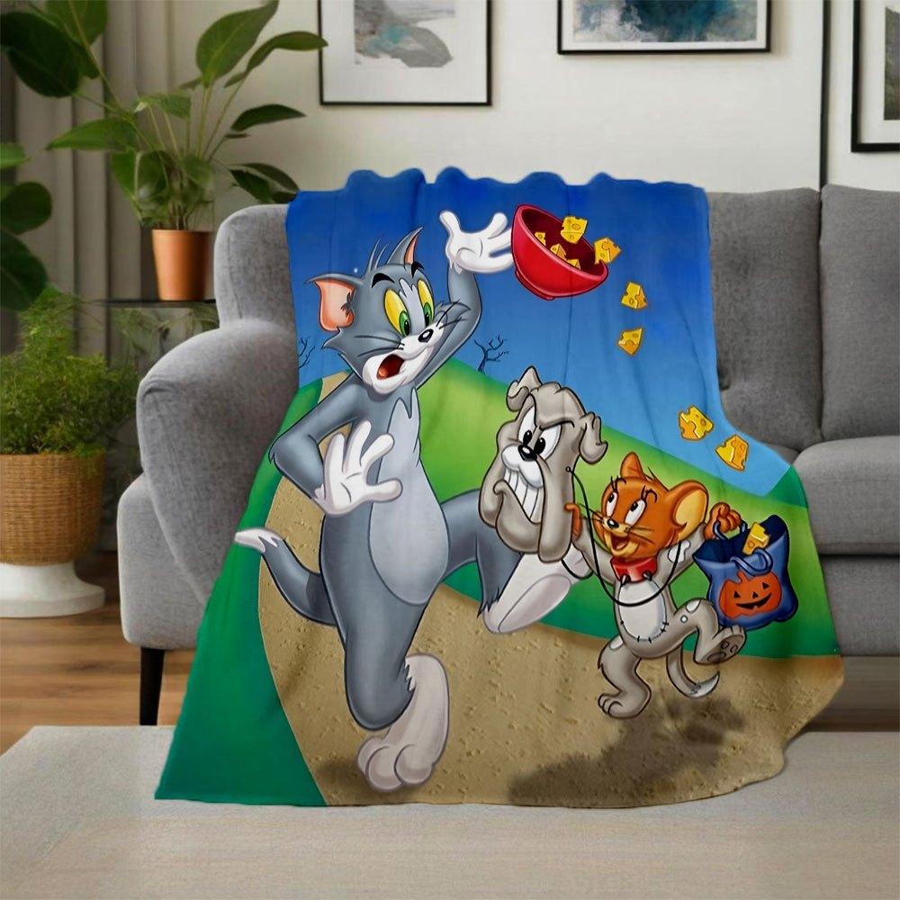 Tom & Jerry Halloween Party PosterBlanket Flannel Throw Blanket for Sofa, Bed, Travel, Camping, Office