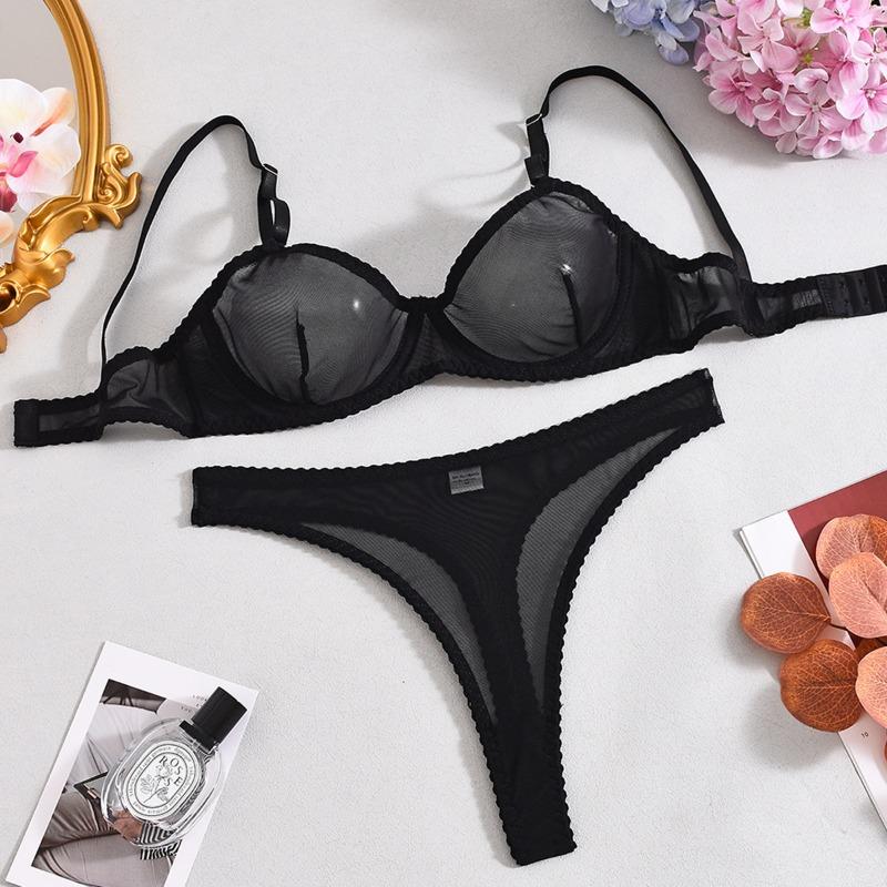 

Mesh perspective sexy temptation three-point erotic underwear suit women S чёрный