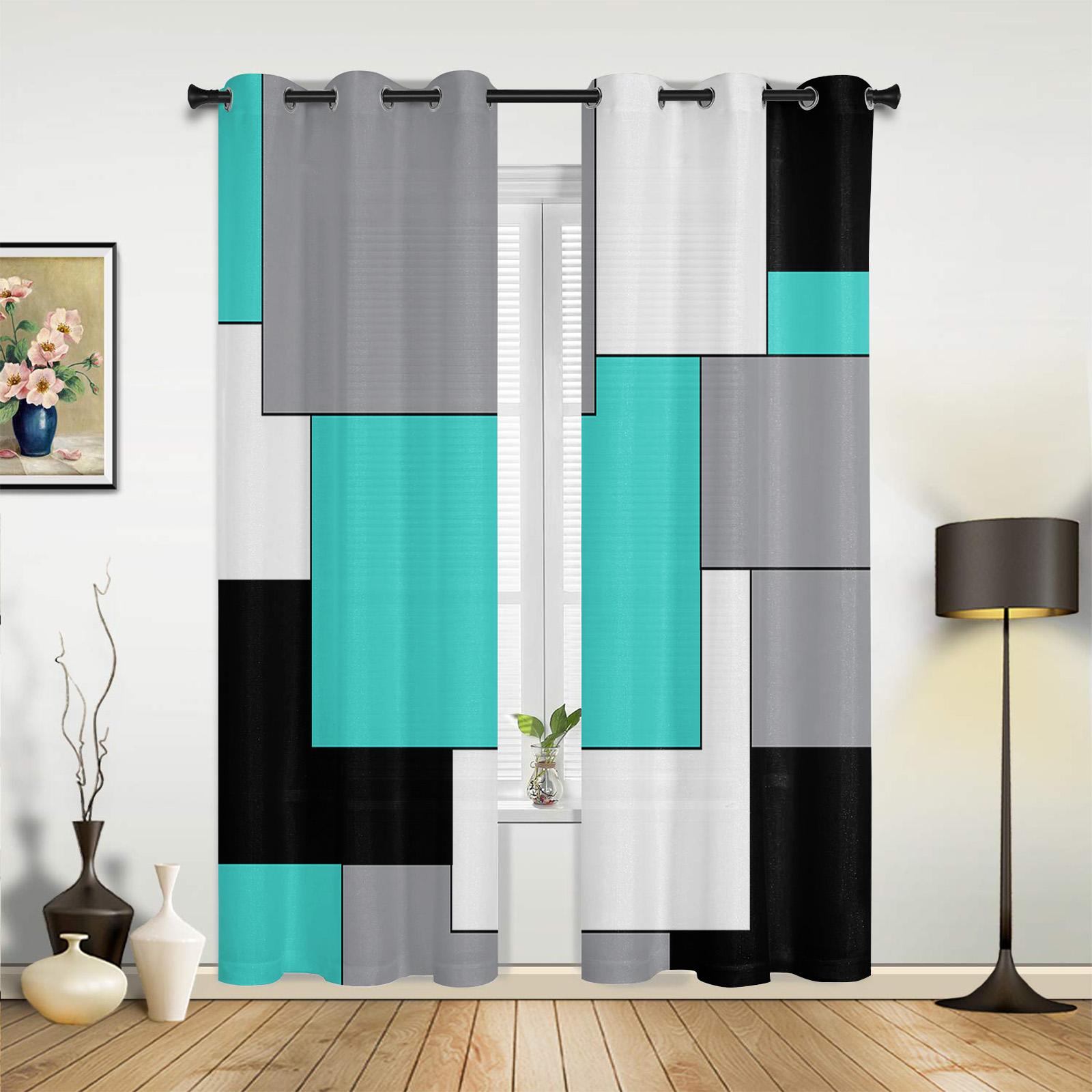 

Yellow Grey Black Patchwork Abstract Art Medieval Style Curtains Bedroom Living Room Drapes Kitchen Window Curtain Home Decor Polyester Washable Area W100*H130(CM)-Grommet top&2PCS