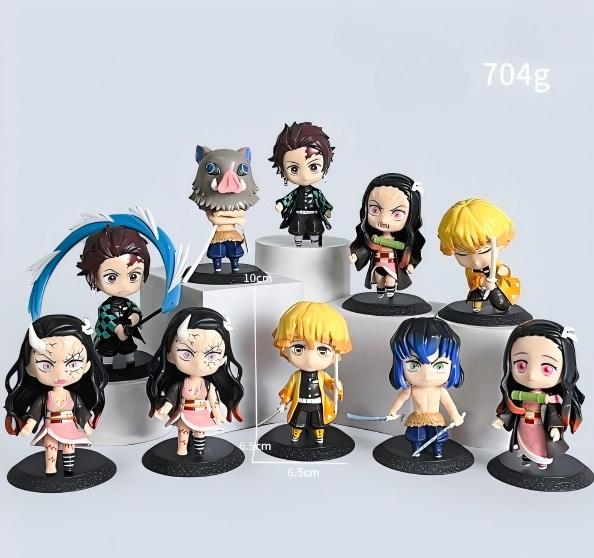 10Pcs/Set Q Ver. Demon Slayer Warror Figures Tanjirou Zenitsu Nezuko Inosuke Fighting Model Doll Toys PVC Figurines Kids Gifts