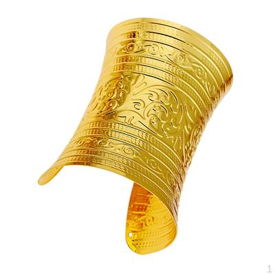 Etnický široký náramek s manžetou, zakřivený zlatý, 10 cm