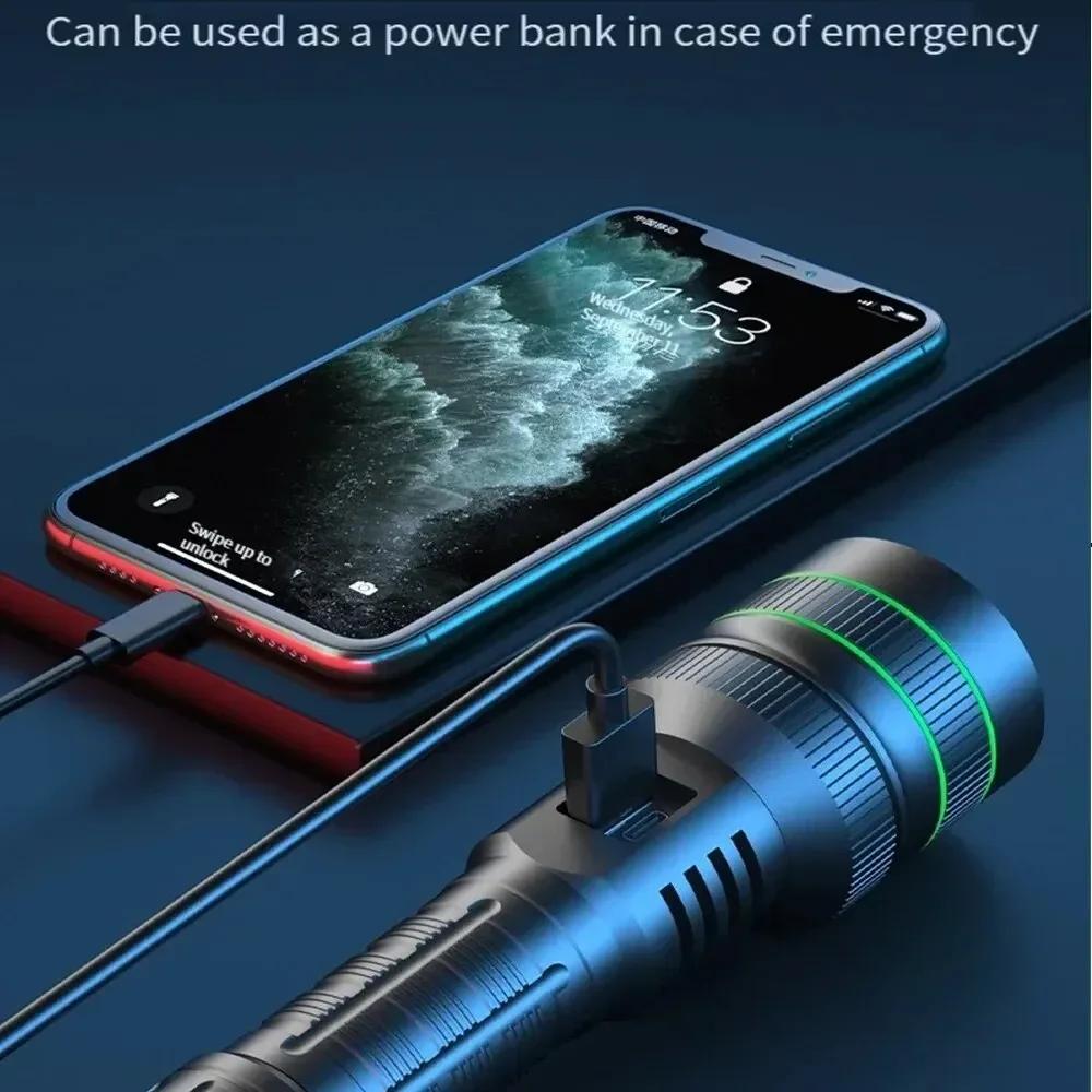 Powerful Rechargeable LED Flashlight Camping Rechargeab Lamp Emergency Supply Outdoor Fishing Tactical Lantern Use 26650 Battery