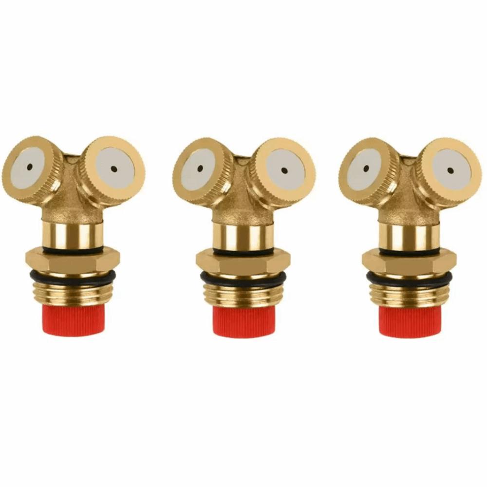 3PCS Brass Spray Misting Nozzle Double Nozzle with Filter Irrigation Sprayer Nozzle Easy Installatio Gold
