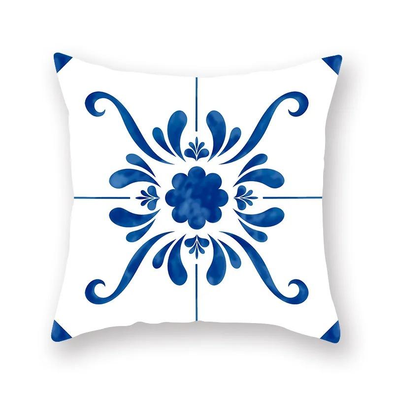 Blue and White Porcelain Print Pattern Luxury Home Decoration Pillowcase Living Room Sofa Car Cushion Cover