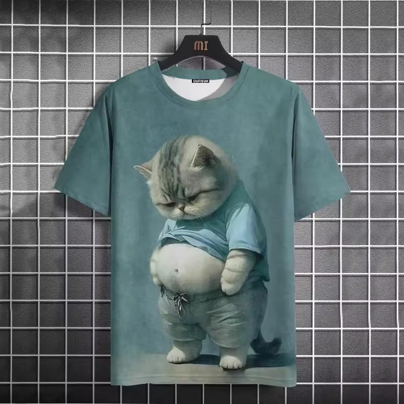 Letní pánské tričko Funny Cat Print Oversized pánské tričko s krátkým rukávem kulatý výstřih Ležérní Muži Ženy Tričko Neutrální Oblečení 2024