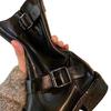 2025 autumn and winter new cowhide British style belt buckle medium boots femininity thick-soled Martin boots