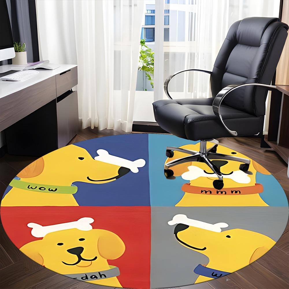 1PC Dogs Bones Office Round Area Rug, Mat Suitable For Office, Under Office Chairs Bedroom Living Room Home Decor, Room Deco